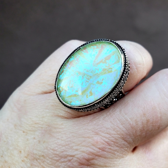 New Dichroic Glass 925 Silver Ring. - Picture 12 of 16